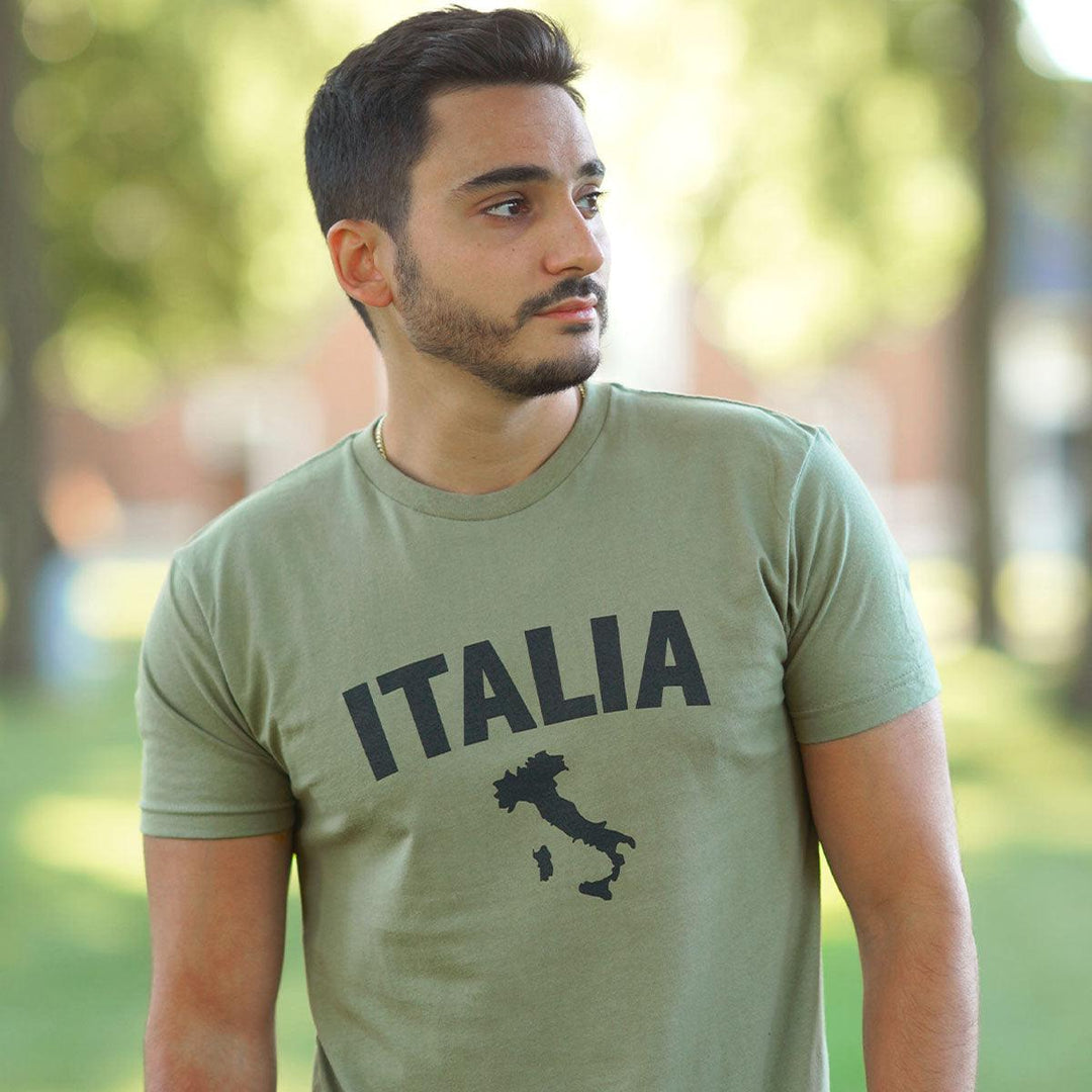 man wearing Italia boot t-shirt