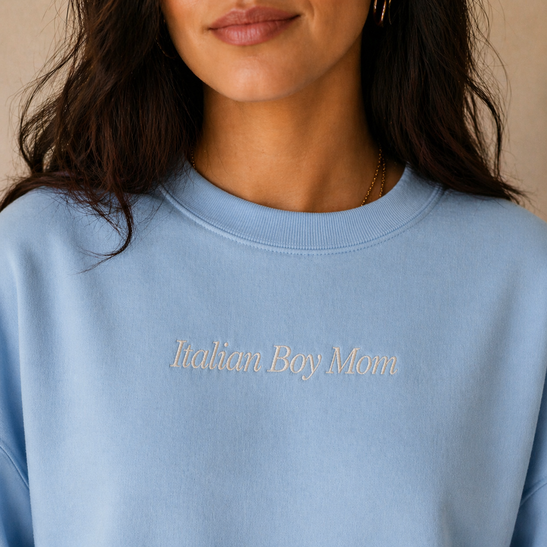 Italian Boy Mom Embroidered Crewneck